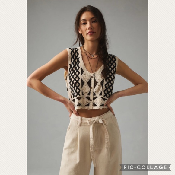 :Price Firm: Anthropologie Crochet Button-down Sweater Vest - Picture 2 of 10
